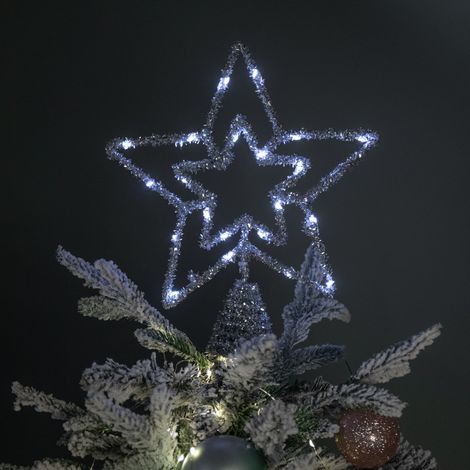 28cm Battery Powered Silver Christmas Star Tree Topper with White Multi-Action LEDs (1/5)