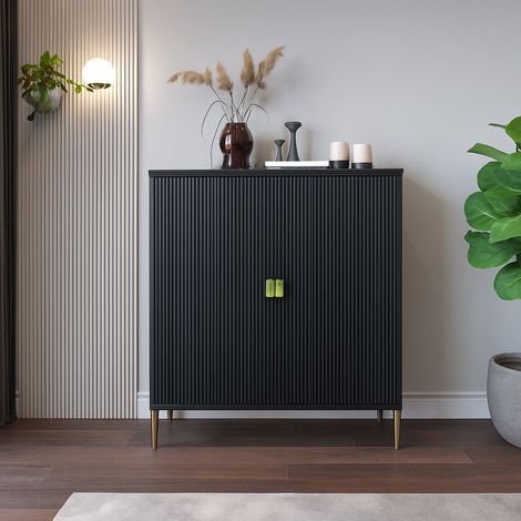 Sideboard Wallis, Kommode mit Schubladen, 4 Einlegeböden, Flügeltüren, 104x40x129h cm, Schwarz (1/3)