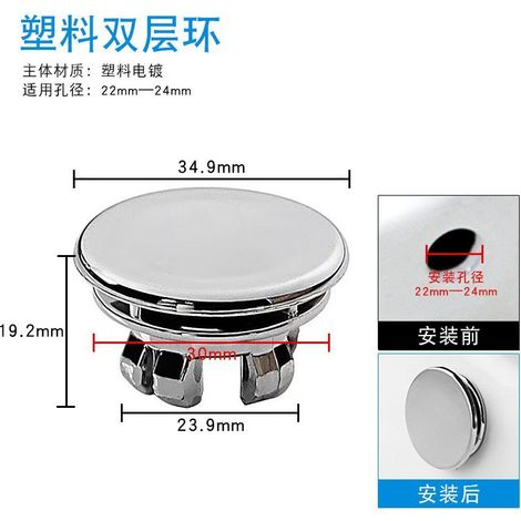 Dolaso – Couvercle de trop-plein pour lavabo – Lot de 6 pièces – Plastique haute qualité – Compatible avec trous de 22 à 24 mm – Installation rapide