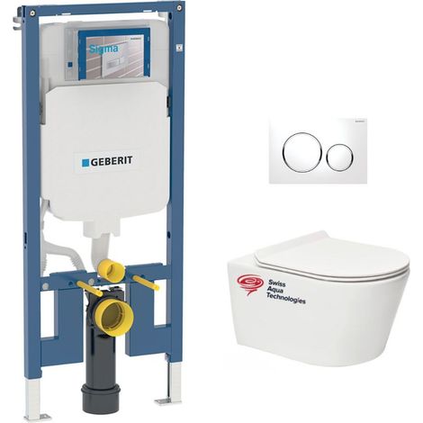 Confezione WC Bati-supporto Geberit UP720 extrapiatto + WC SAT Brevis senza flangia fissaggi invisibili + Piastra bianca (SLIM-B