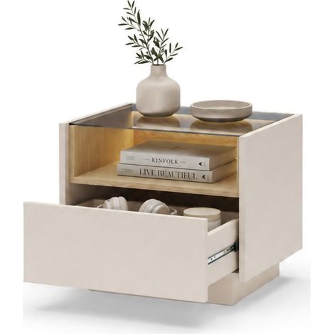 Nachttisch Veirra, eine Schublade, 2 Regale, Push-pull-Öffnung, 53x40x43h cm Beige