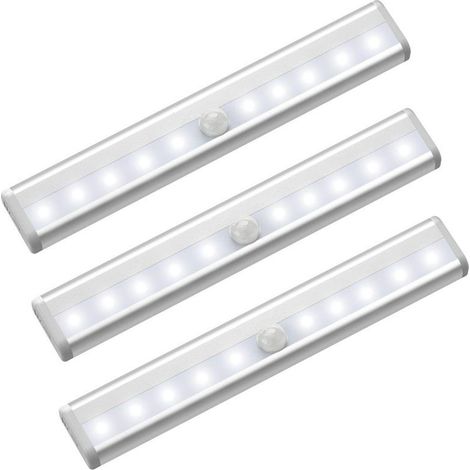 Lot de 3 lumières LED avec détecteur de mouvement pour armoire, 10 spots LED sans fil, lumières LED pour armoire, éclairage LED alimenté par batterie avec bandes magnétiques, veilleuse pour enfants, e (1/3)