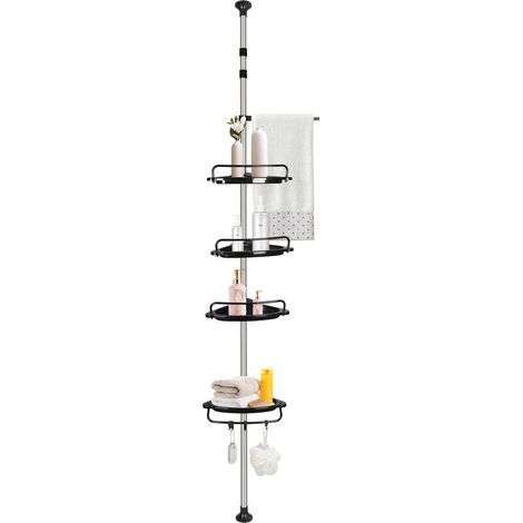 Étagère Salle de Bain Télescopique,®,Étagère de Douche Réglable en Hauteur,avec 4 Paniers,105 à 310 cm,noir (1/5)