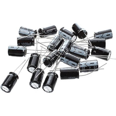 20 condensateurs électrolytiques noirs 1000 µF 25 V 105 °C 10 x 17 mm (1/4)