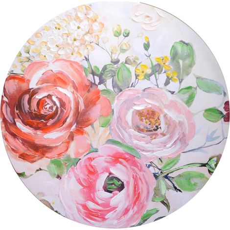 Quadro legno fiori rosso tondo cm ø80h2