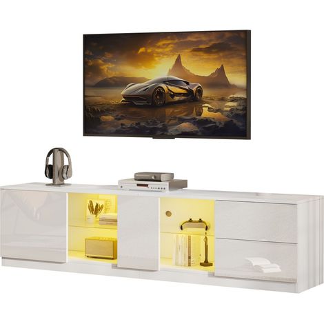 Meuble TV commode laqué brillant-éclairage LED-intégration TV 65"-pour salon et chambre-160x40x52cm (1/5)