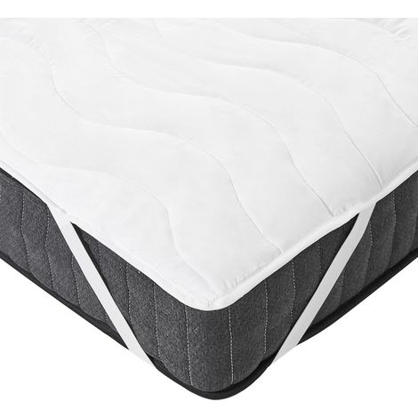 Protector de colchón impermeable ajustable individual 140 x 200 cm funda microfibra relleno poliéster blanco Ruen (1/5)
