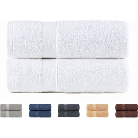 Lot de 2 Serviettes de bain, Coton 550 g/m², Très absorbantes, Séchage rapide, Blanc, 70 x 140 cm, Salle de bain