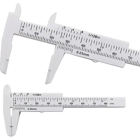 Pied à coulisse en plastique 80 mm pour mini jauge pour fabrication de bijoux – Règle légère en pouces et mm – Outil de mesure de profondeur interne externe Orange (blanc) (1/5)