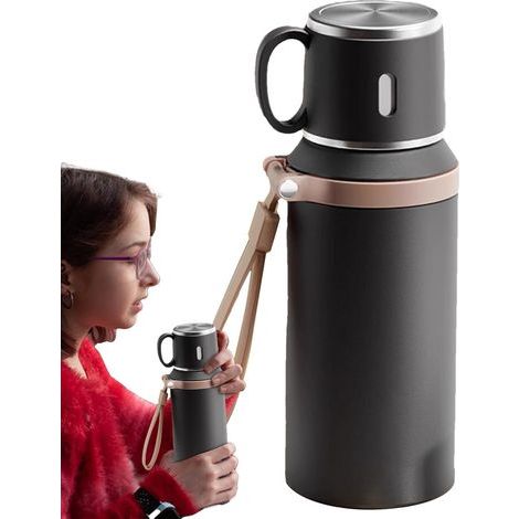 Gobelet isotherme grande capacité en acier inoxydable, tasse portable à double paroi, gourde étanche en acier inoxydable avec intérieur en verre, idéale pour les activités de plein air, la salle de sp (1/5)