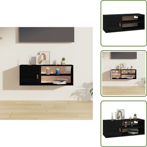 Armoire murale Noir 80x30x30 cm Bois de pin massif - Étagère Murale - Bibliothèque Murale - Meuble Mural - Rangement Mural - Armoire Murale (1/5)