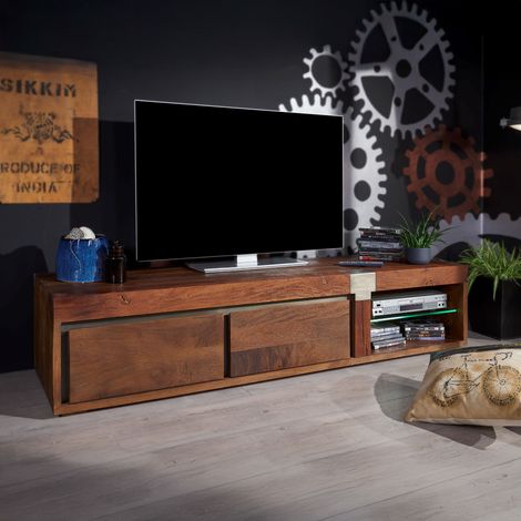 Meuble TV Manguier brun laqué 180x48x39 cm (BxTxH) monté AMSTERDAM 01 (1/2)