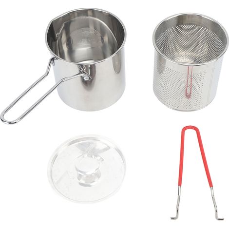 Petite friteuse en acier inoxydable avec système de filtration d'huile de type olecranon, style japonais, pour économiser l'huile. Ensemble de 3 pièces : casserole, panier passoire et couvercle. (1/5)