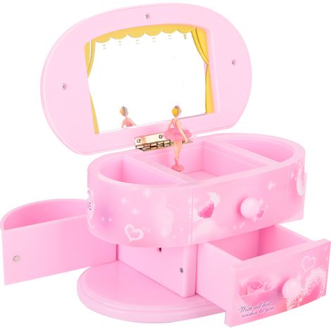 Boîte à musique ballerine en forme de cœur avec miroir pour filles (rose) (1/5)