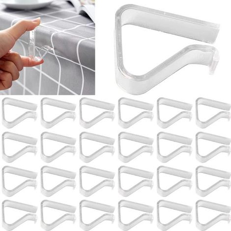Juego de 24 pinzas de plástico transparente para manteles, resistentes al viento, ideales para Navidad, el hogar y bodas. (1/4)