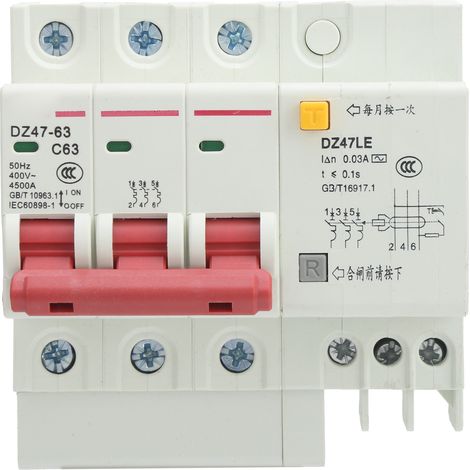 Disjoncteur Différentiel - 6 A à 63 A - 400 V - 3P+N - Protection Surcharge Court-Circuit Fuite - DZ47LE-63 (1/5)