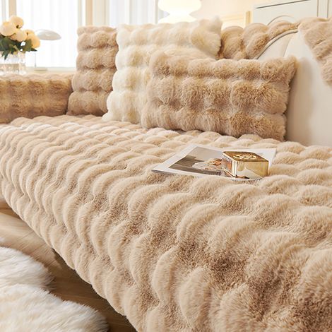 Sofa cover corner sofa L shape rabbit plush sofa cover couch cover sofa/couch throw blanket corner couch 3/2/1 seater sofa protection sofa covers sofa protector non-slip dog cat (1/5)