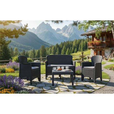 Set Salotto da Esterno - 4 Posti Impermeabile Idrorepellente, Nero Antracite, -, Oruro
