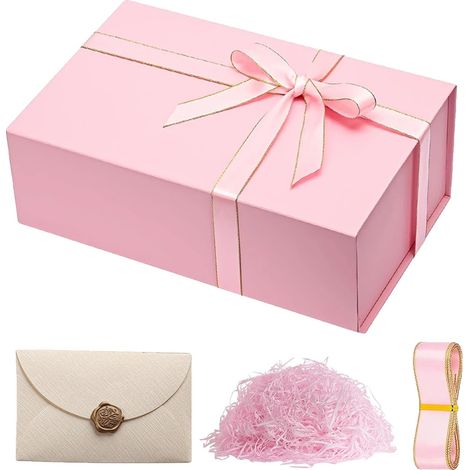 Caja de regalo, diseño plegable, cierre magnético, 4 unidades, color rosa, 26,5 x 18 x 7,5 cm. (1/2)