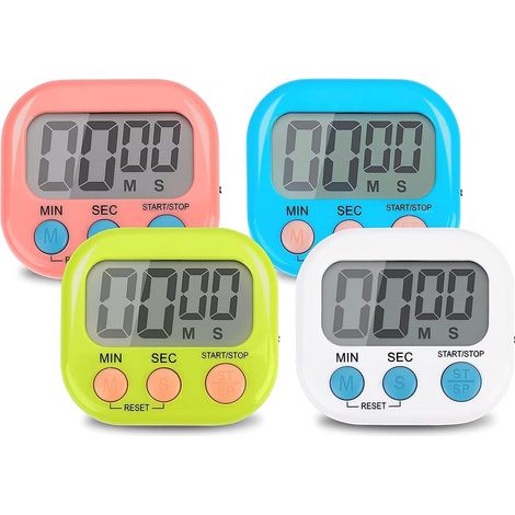 4 Pièces Coloré Minuteur de Cuisine Magnetique, Digital Time Timer Enfant Apprentissage avec Écran LCD, Chronomètre Minuterie Aimanté avec Alarme pour Kitchen Cuisson, Douche, Sport (1/5)