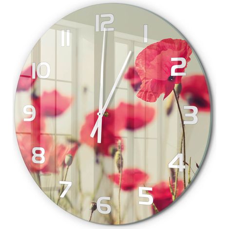 Horloge Murale Ronde Quartz Verre Trempé Design Moderne Salon Chambre Bureau Coquelicot des champs fi 60 cm (1/5)
