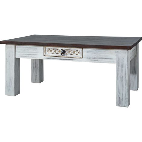 Table basse 110x60 Manguier ciré Blanc antique CASTLE-ANTIK 245