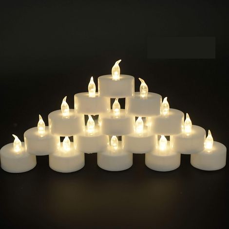 Lot de 100 bougies chauffe-plat LED, piles incluses, effet flamme vacillante, blanc chaud, pour mariage et fête (1/5)