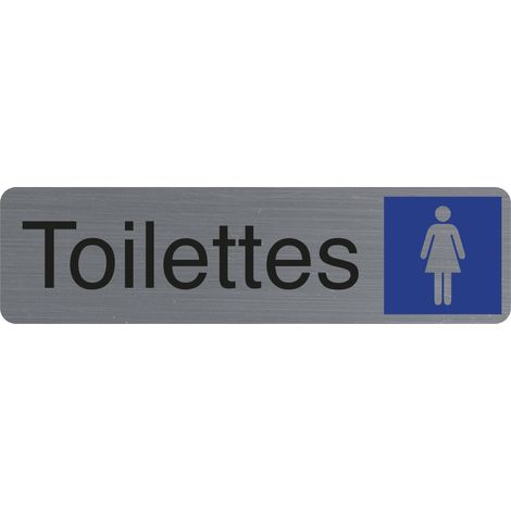 Exacompta - Ref. 67163E - 1 cartello adesivo per porta WC donna - Cartello murale stampato - Su tutte le superfici - Aspetto alluminio spazzolato - Dimensioni : 16,5 x 4,4 cm (1/3)