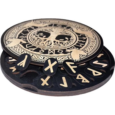 Ensemble de runes en bois Runes rituelles, outil de décoration portable en bois avec boîte magnétique pour hommes, débutants, paganisme, méditation, pratique de divination (1/5)