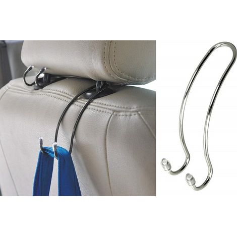 TRADE SHOP - Set 2pz Ganci Sedile Auto Poggiatesta Universale Metallo Supporto Bagagli Maniglia Borse -