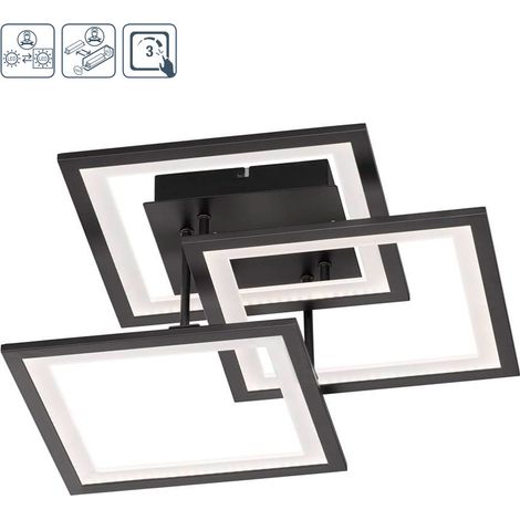 Plafoniera a LED nera moderna lampada da soggiorno dimmerabile, dimmer a 3 livelli tramite interruttore a parete, 1x LED 33 watt 2500 lumen 3000K, L 50 cm Wofi 9243.03.10.9300 (1/4)