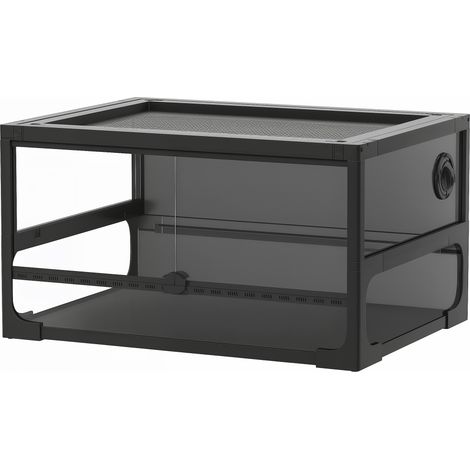 Rettilario Rialzato e Pieghevole 60x45x32 cm con Coperchio e Pareti in Vetro Temperato e Plastica Nero (1/5)