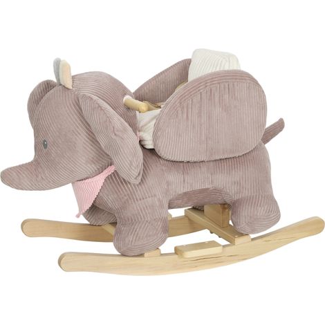 Caballito Balancín para Bebés con Sonido de Elefante y Cinturón de Seguridad de 3 Puntos Base de Madera Marrón (1/5)