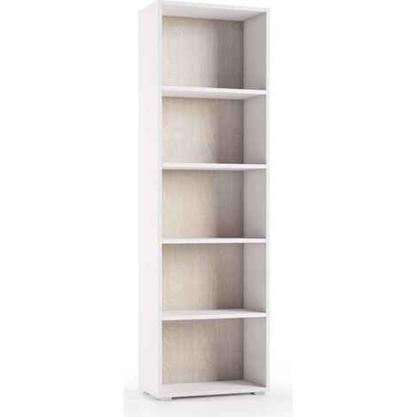 Libreria Compatta Con Cinque Ripiani Regolabili bianco, fondo rovere