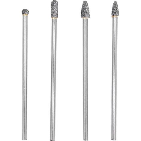 4-teiliges Set verlängerter Hartmetall-Rotationsfräser, 1/4-Zoll-Schaft, Wolframstahl HRC70, Schleifkopf-Portierungswerkzeuge