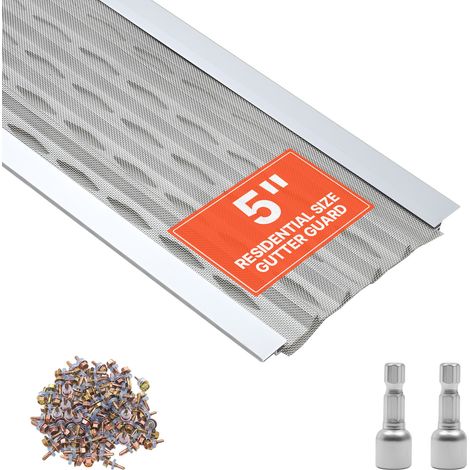 VEVOR 20 Stk. Dachrinnenschutz 127 mm, Alu-Laubfangstreifen mit Edelstahl-Mikromaschen, Dachrinnenlaubschutz Zuschneidbar mit 30,48 m Gesamtlänge, Regenrinnengitter inkl. Schrauben für Häuser Carports (1/5)