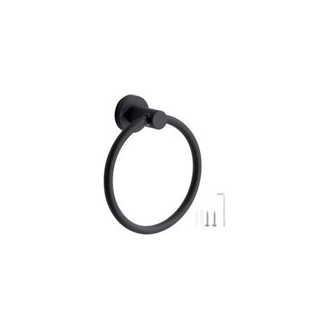 Porte-Serviettes, Anneau Porte Serviettes Mural Givré Noir en Acier Inoxydable 304, Porte Serviette Rond pour Salle de Bain, Cuisine (Noir)