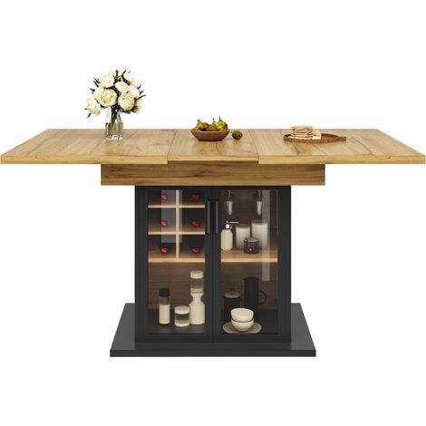 Ausziehbarer Esstisch mit Weinregal Glastür Küchentisch MDF Schwarz 110-140x80 cm - PANGIVO (1/5)