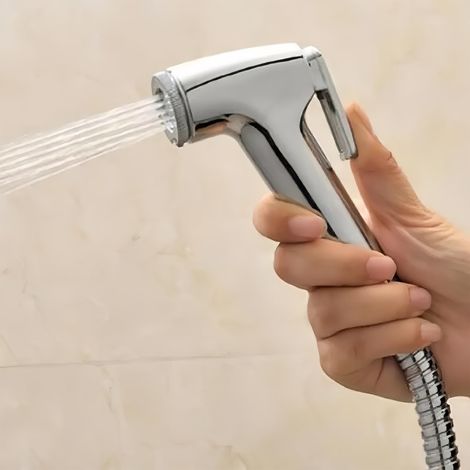 Tragbarer Bidet-Sprühkopf für Toiletten, polierte Chromoberfläche, hygienischer Handsprühkopf mit Metallspiralschlauch und Wandhalterung (1/5)