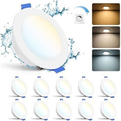 Dimmbare LED-Einbaustrahler, 10er-Pack, 6 W, Badezimmerstrahler, IP65, Warmweiß (2700 K), Neutralweiß (4000 K), Kaltweiß (6000 K), 700 lm, extraflache Deckenstrahler für Wohnzimmer und Küche, Lochdurc (1/5)