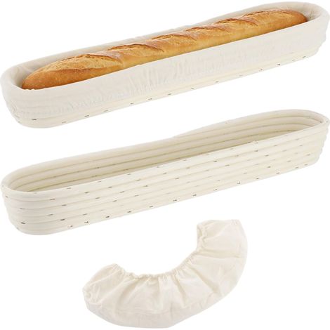 panier à pain long en rotin pour la fermentation de baguettes - Panier à pain en rotin fait main - Ustensile de pâtisserie - 43 cm - Housse en tissu - Facile à nettoyer - Convient pour la cuisson du p (1/5)