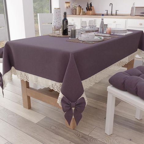 Nappe Rectangulaire Tissu avec Dentelle de Saint-Gall, Nappes de Table en Coton 12 Places, 140x240 cm, Violet, Accessoires De Cuisine (1/5)
