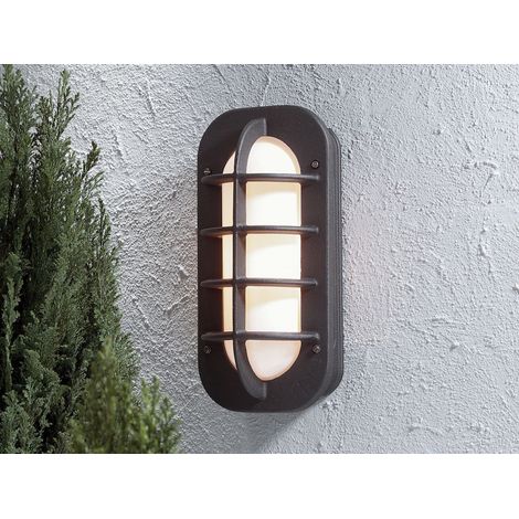 LED Außenwandleuchte, Aluminium Schwarz & Opalglas, Höhe 36cm (1/4)