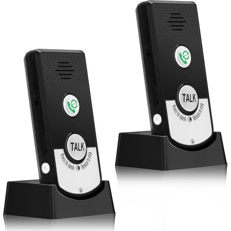 2-Way Wireless Intercom System for Portable Home Voice Intercom Ringer with 2000mAh Rechargeable Battery, 1000M Long Range Intercom System for Home, Black