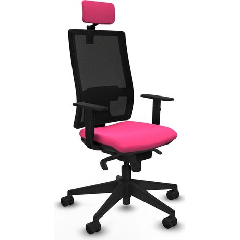 Horna sincro malla negra similpiel rosa brazos 1D base piramidal cabecero 2D ruedas 65mm nailon (1/5)