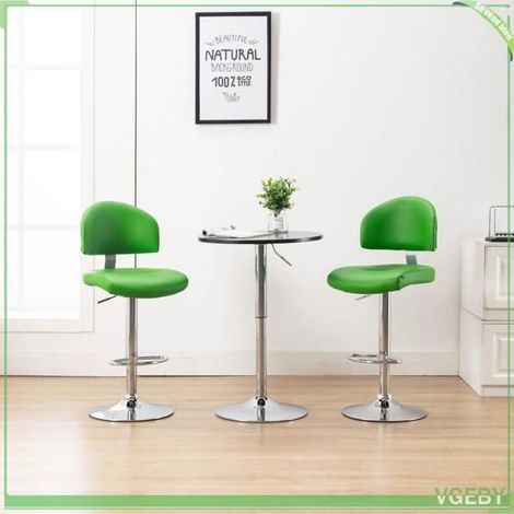 Tabouret de bar - Mod. 249665 - Similicuir vert - Hauteur réglable 98-119 cm - Pivotant 360° - Lot de 2 (1/5)