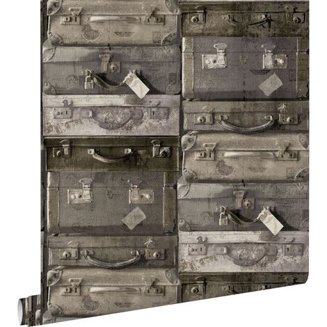 papier peint valises vintage brun foncé  - ESTAhome (1/5)