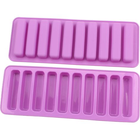 Molde rectangular de silicona de 2 piezas, 10 cavidades, antiadherente para barras energéticas de chocolate, galletas, muffins y pasteles.