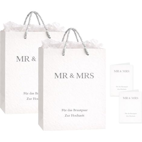 Sac Cadeau Mariage 2 Pièces avec Papier Cadeau et Carte, Sac Cadeau MR & MRS pour Couple Mariage (1/5)