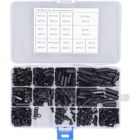 Entretoise de vis hexagonale M3 en Nylon, 320 pièces, entretoises mâles et femelles, Kit d'assortiment d'écrous de vis avec boîte de rangement (1/5)